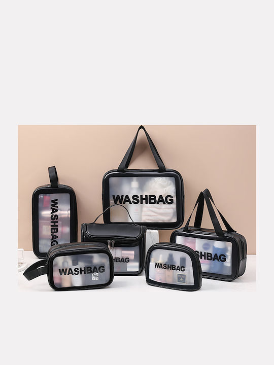 Travel Cosmetic Bag Set Tecos 6 Different Sizes Waterproof Black