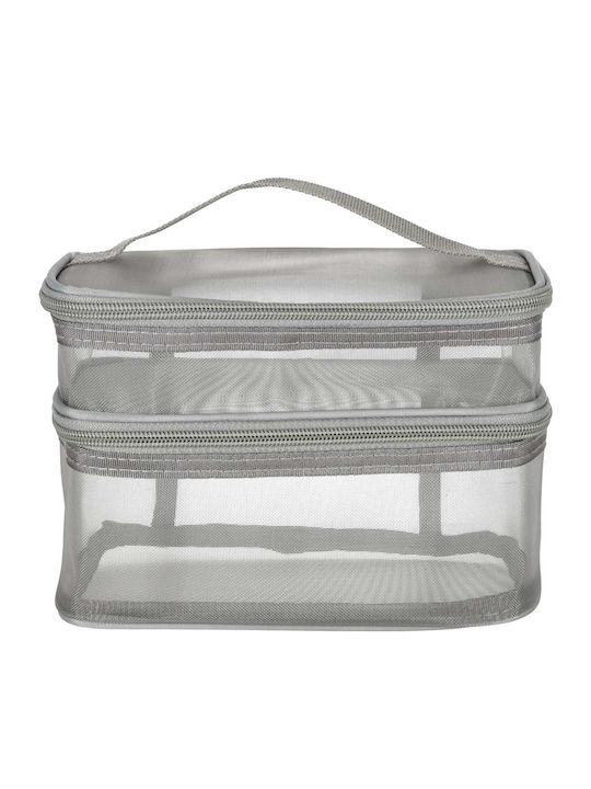 Cosmetic Perfume Organizer Bag Tecos Handle Ideal Travel Checked Luggage Gray 2 Compartments
