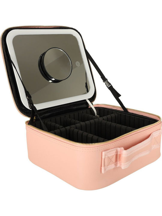 Travel Cosmetic Textile Bag Tecos Dimensions 26x23x11 Cm Illuminated Makeup Mirror Led Technology Double Zipper Multiple Compartments Black