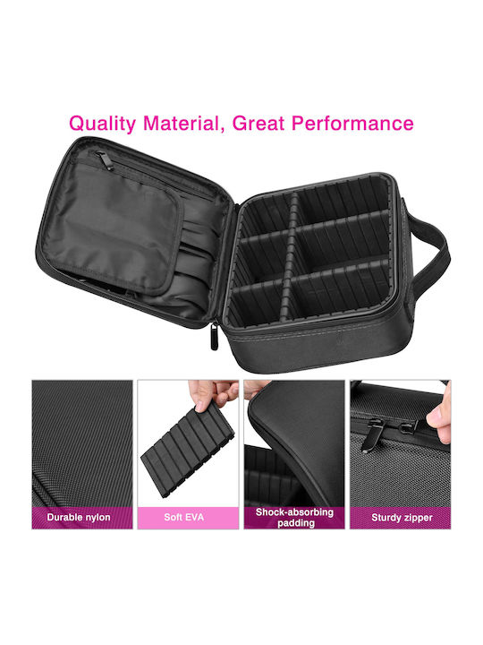 Geantă de Toaletă pentru Călătorii Tecos din Material Textil Dimensiuni 25.5 X 23 X 9 Cm Dublu Fermoar Multiple Compartimente Negru