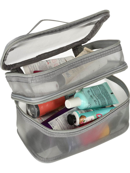 Geantă Organizator Parfum Cosmetic Tecos Mâner Ideală pentru Călătorii Bagaj de Cală Gri 2 Compartimente