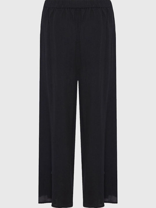 Damen Stoff Hose mit Gummizug Schwarz
