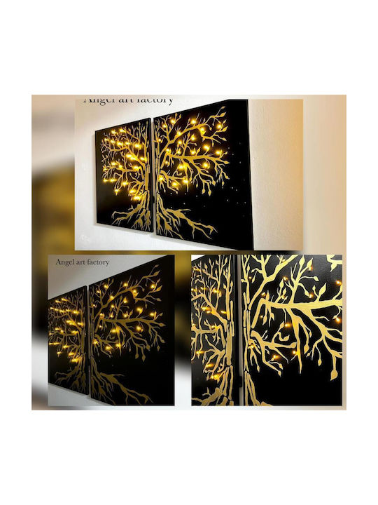 Tablou Diptic Arborele Vieții Aur Negru Lumină