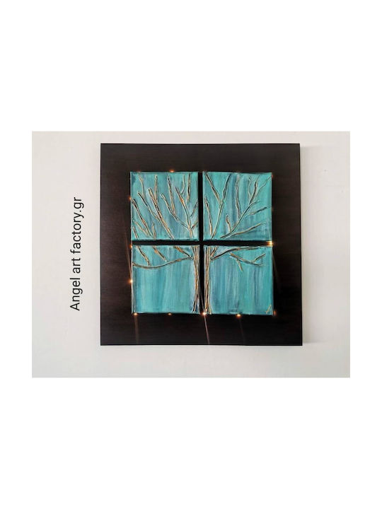 Embossed Painting Four-Part Tree Dark Wood Light
