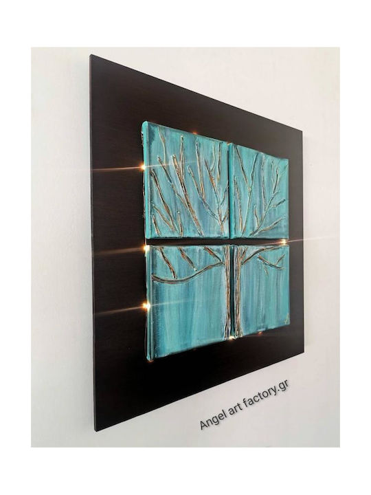 Embossed Painting Four-Part Tree Dark Wood Light