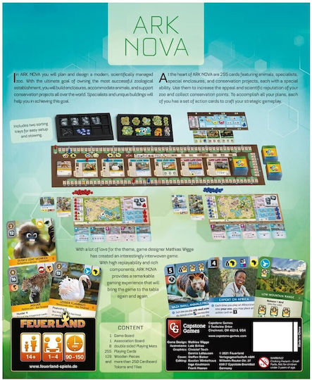Настолна игра Ark Nova за 1-4 играчи 14+ години (EN) Feuerland Spiele
