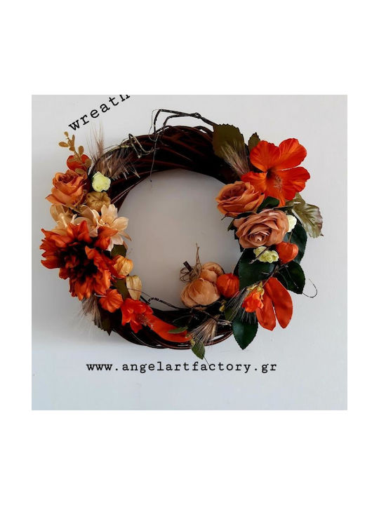 Decorative Wreath "Brown Orange Flowers" Pumpkin