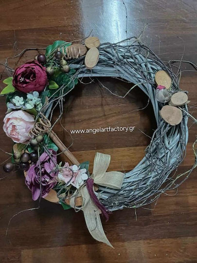 Decorative Wreath "White Rotten Apple-Pink Flowers"
