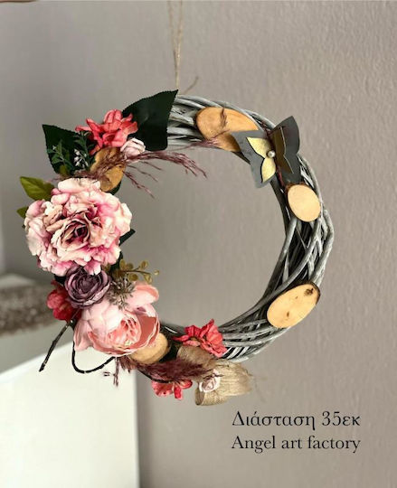 Decorative Wreath "Grey Pink Flowers"