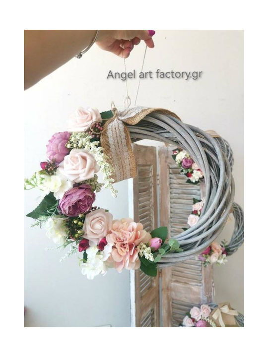 Decorative Wreath "Grey Pink-White Flowers"