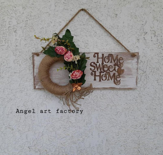 Διακοσμητικό Ξύλινο Ταμπελάκι Τοίχου “home Sweet Home” Στεφάνι