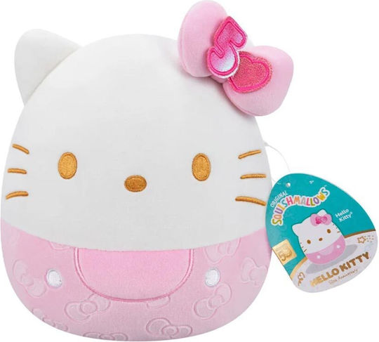 Jazwares Jucărie de pluș Hello Kitty Fundă roz în relief - Aniversare 50 de ani 20 cm.