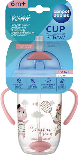 Canpol Babies Baby Cup with Handles and Straw Non Spill made of Plastic Pink 270ml for 6m+m+