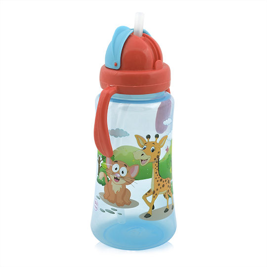 Lorelli Baby Cup with Handles and Straw made of Plastic Blue 330ml for 12m+m+
