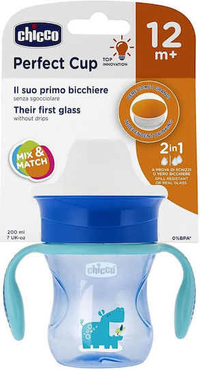 Chicco Παιδικό Ποτηράκι Perfect από Πλαστικό Μπλε Hippo 200ml για 12m+