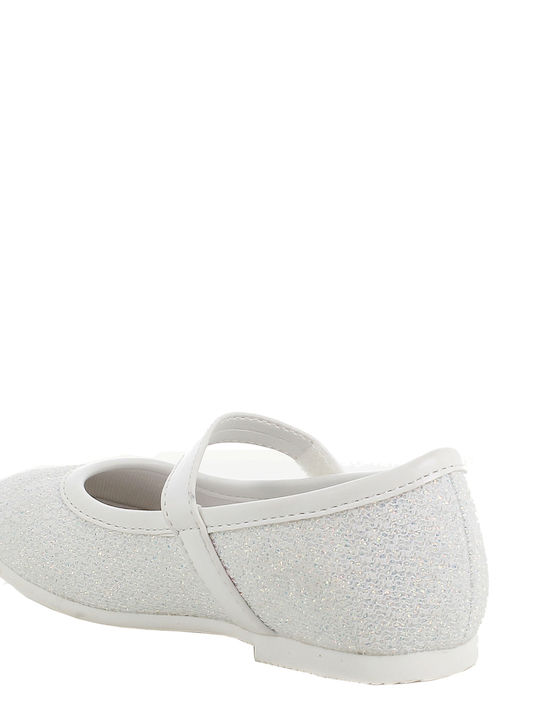 Kids Leather Ballerinas with Hoop & Loop Closure White