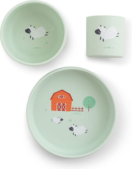 Saro Set De Hrană Funny Farm Din Silicon Cu Bază Antiderapantă Turcoaz 3 Piese