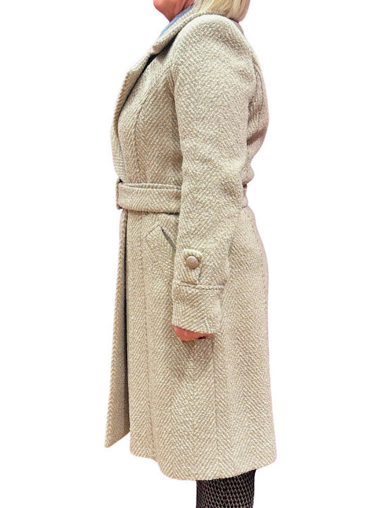 Damen Beige Mantel mit Gürtel