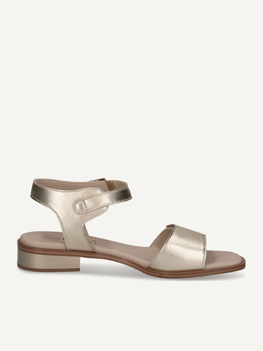 Leather Women's Flat Sandals in Gold Color