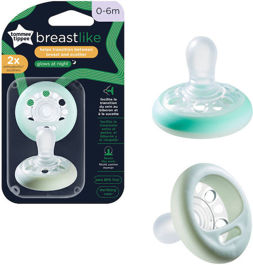 Tommee Tippee Breast Like Ορθοδοντικές Πιπίλες Σιλικόνης Νυκτός για 0-6 μηνών 2τμχ
