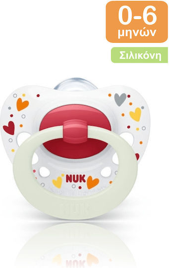 Nuk Signature Orthodontic Pacifier Silicone Night with Case Hearts - White - Red for 0-6 months