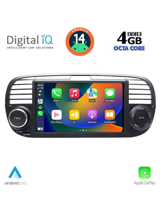 Digital IQ Car-Audiosystem für Fiat 500 2007-2015 (Bluetooth/USB/AUX/WiFi/GPS/Apple-Carplay/Android-Auto) mit Touchscreen 7"