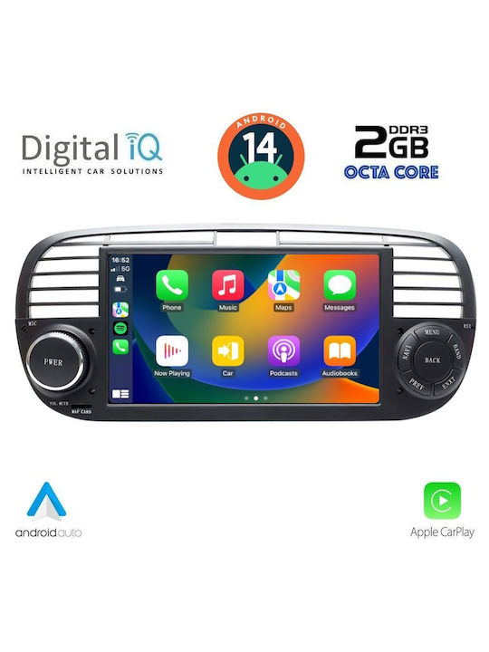 Digital IQ Car-Audiosystem für Fiat 500 2007-2015 (Bluetooth/USB/AUX/WiFi/GPS/Apple-Carplay/Android-Auto) mit Touchscreen 7"