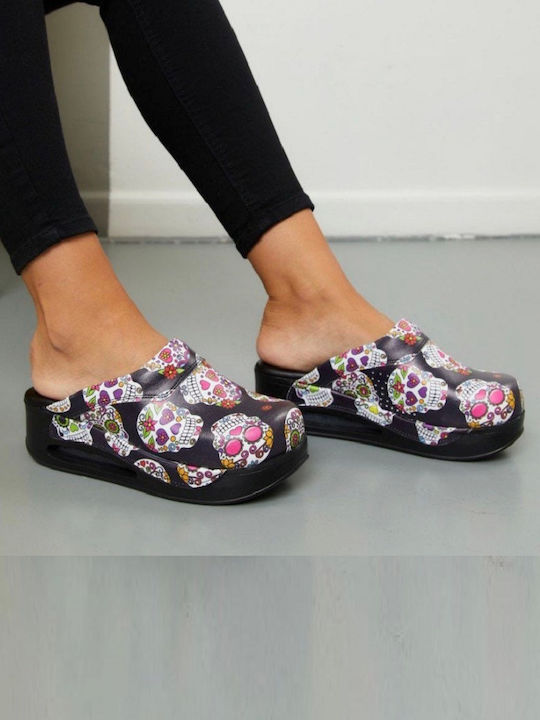 TerlikSabo Air Max Γυναικεία Δερμάτινα Ανατομικά Σαμπό Skull Flower