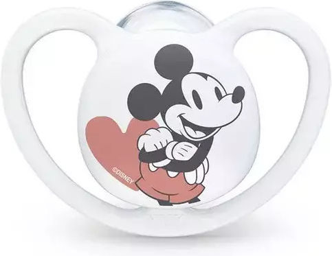 Nuk Space Mickey & Minnie Ортодонтски Биберон Силикон с Калъф Мангекю за 0-6 месеци