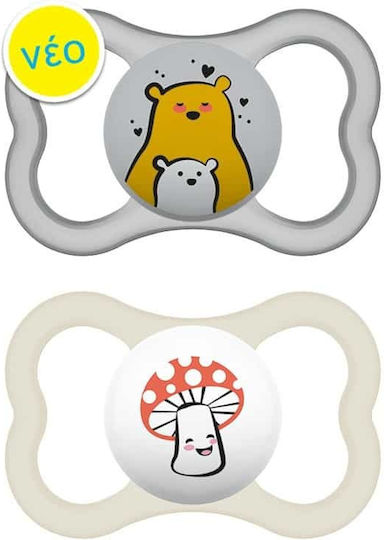 Mam Orthodontic Pacifiers Silicone Night Mushroom-Bear - Cream/Grey for 16+ months 2pcs