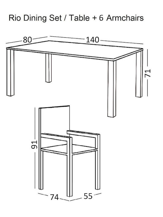 Garten- und Outdoor-Möbelsets Rio 6 Stück Weiß E250,21L