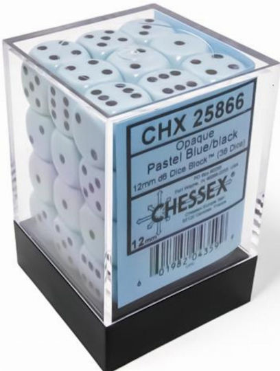 Chessex Block 36 Opaque 12mm D6 Dice Pastel Blue Black