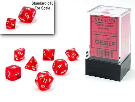 Chessex Mini Set Dice Translucent Polyhedral Red with White 20374