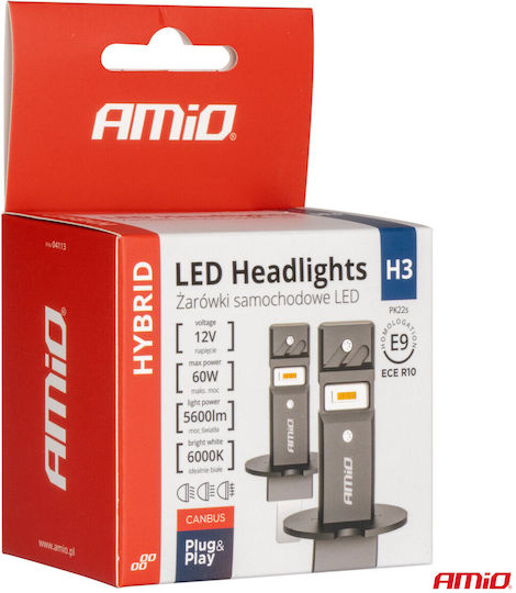 AMiO Lampen Auto H3 Canbus LED 6000K Kaltes Weiß 12V 60W 2Stück