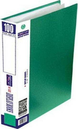 Metron Clipboard Flexible with 100 plastic sleeves Slides for Paper A4 Green 1pcs