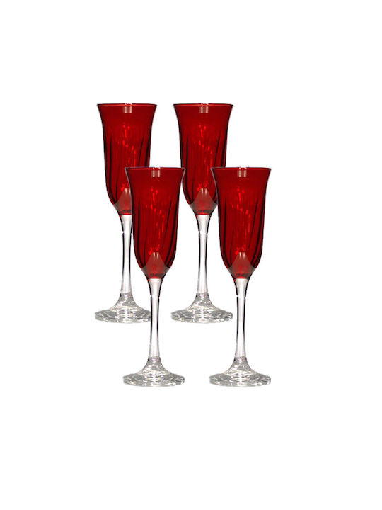 ArteLibre Set of Glasses Champagne made of Glass in Red Color Stemmed 170ml 4pcs