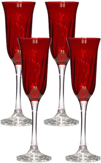 ArteLibre Set of Glasses Champagne made of Glass in Red Color Stemmed 170ml 4pcs