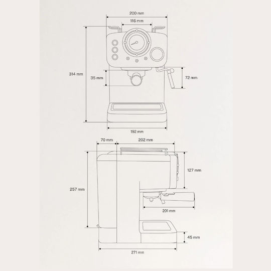 Create Thera Retro Pro Mașină de Espresso 1250W Presiune 20bar pentru Cappuccino Portocalie