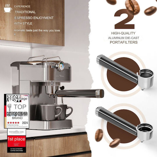 Profi Cook Mașină de Espresso 1100W Presiune 20bar pentru Cappuccino Gri