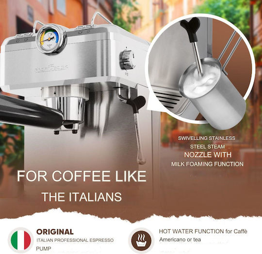 Profi Cook Mașină de Espresso 1100W Presiune 20bar pentru Cappuccino Gri