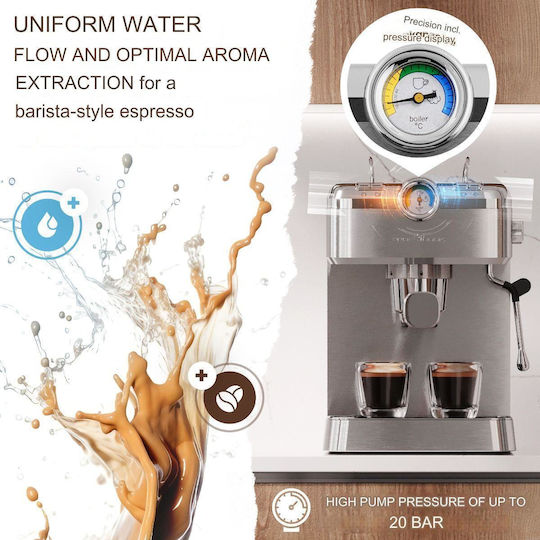 Profi Cook Mașină de Espresso 1100W Presiune 20bar pentru Cappuccino Gri
