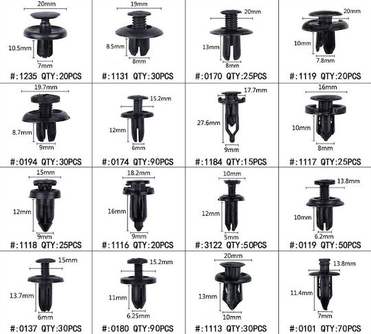 Set 620 Plastic Clips + 5 Tools