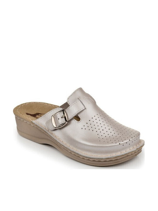 Boxer Damentliche Leder Holzschuhe Silber