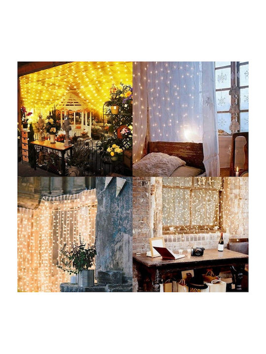 300 Lichter LED 3m. x 300cm Warmes Weiß USB Typ Vorhang 1Stück