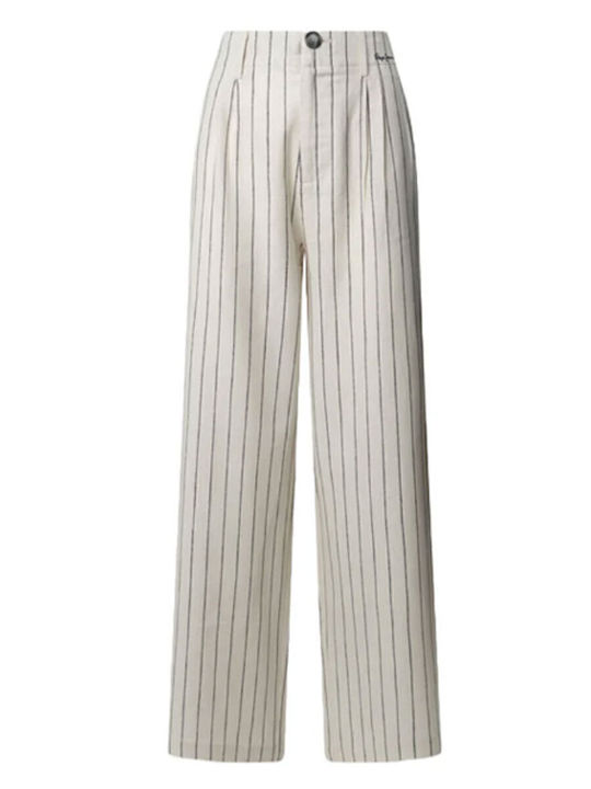 Herly Women's High-waisted Linen Trousers Striped White