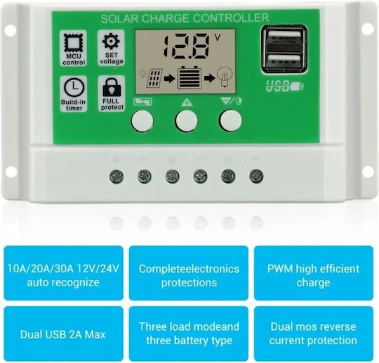 Solarladeregler Lithium-Batterieladegerät 30A 12V 24V BLS-30A