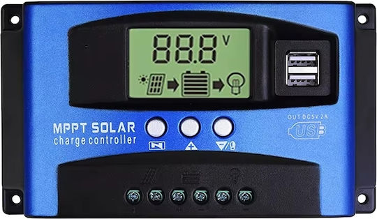 40A MPPT Solarladeregler Dual LCD Display USB 12V 24V Lithiumbatterie Blau