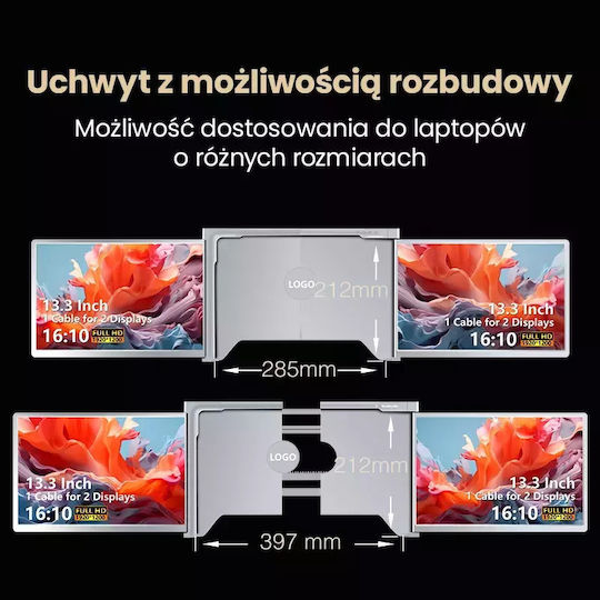 Extralink Smart Life S350 2-Screen 13.3" Full HD IPS 60Hz Monitor for Laptops 13.3" to 17.3"