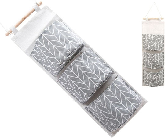 Organizator de Baie Suspendat cu 3 Rafturi din Material Textil Culoare Gri