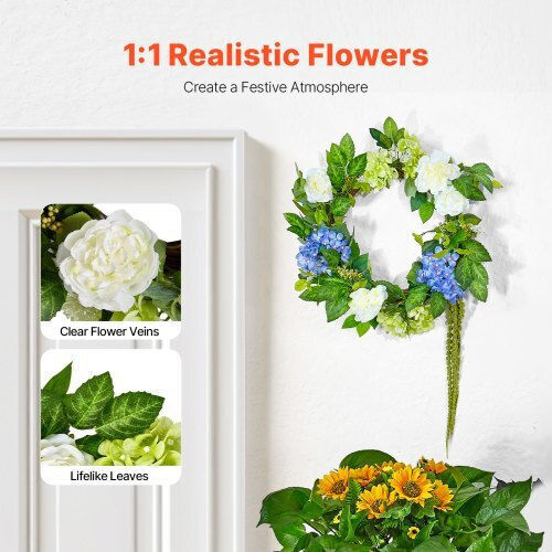 Vevor Künstlicher Dekokranz 23 Zoll Blau Weiß Grün Hortensien Rosen Zshhxqhtmlbl4g2okv0